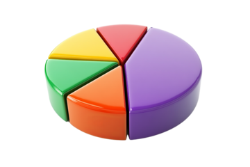 Colorful 3D pie chart with segments in vibrant hues, isolated on a white background for clear visualization.