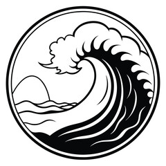 A tsunami vector silhouette line art style