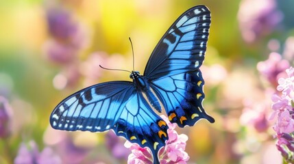 Blue Butterfly in a Flower Garden