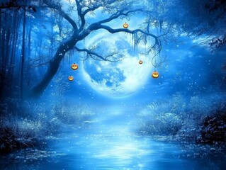 A Halloween party in a dark enchanted forest