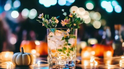 A Halloween party in a futuristic neon-lit bar