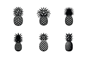 collection of pineapple tropical fruits icon set isolated on white background