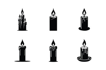 Candle icon silhouette set. Scented candles vector illustration black design white background