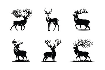 Animal logo deer icon silhouette set vector art Illustration. Deer icon white background