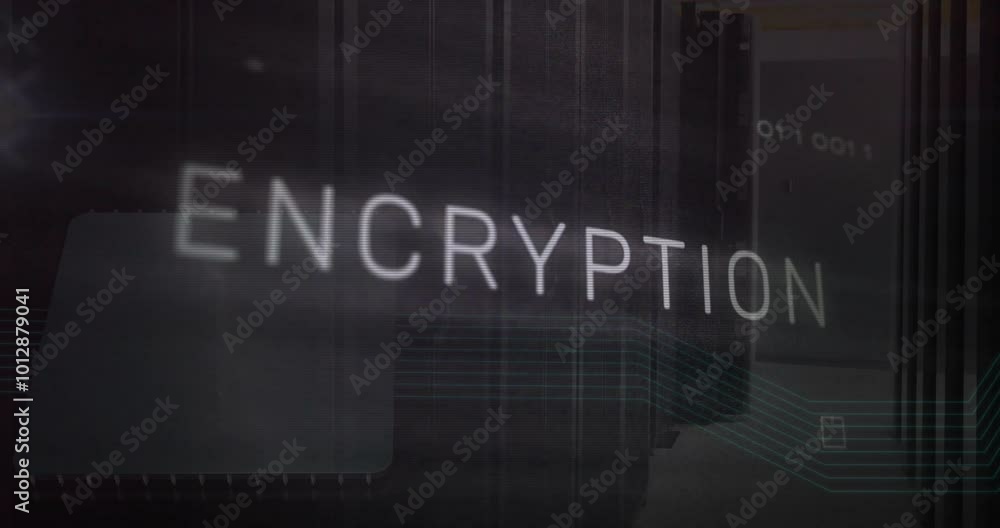 Poster animation of encryption text and data processing over computer servers