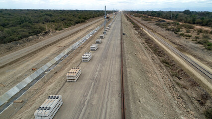 preparing for railway construction, sleepers laying