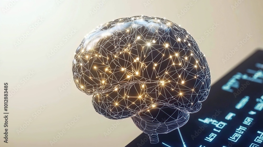 Poster a digital representation of the human brain with glowing neural pathways.