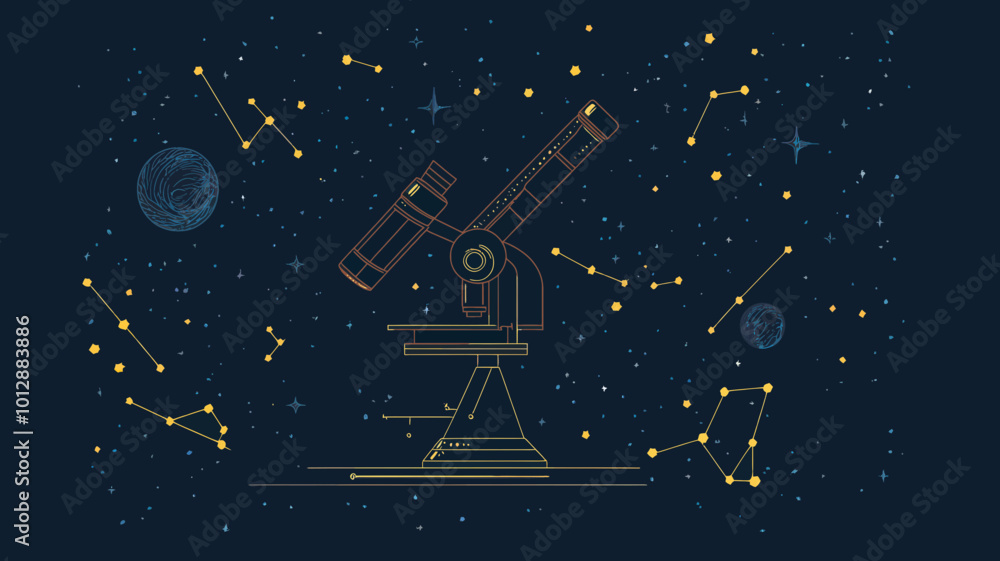 Aufkleber abstract mesh line microscope with stars and universe background - science and education concept