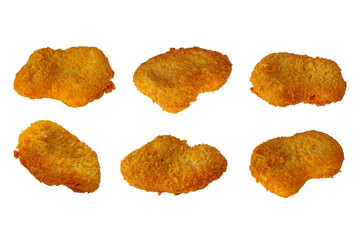 Collection of Chicken nuggets isolated on white background with clipping path. Top View, Flat Lay, Close Up.