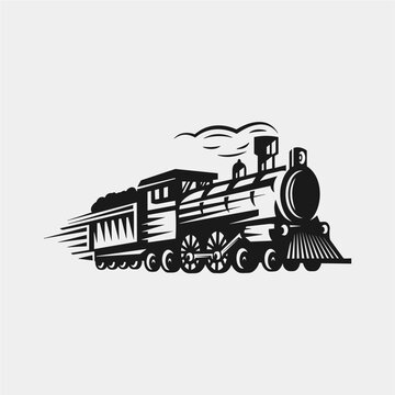 recommend clip art: Vintage vector logo illustration of a train