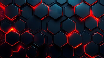 Obraz premium Abstract dark hexagon pattern on red neon background in a technology style
