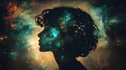 Digital Concept of Person Surrounded by Cosmic Elements