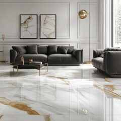 Elegant Modern Living Room with Marble Flooring Design