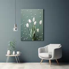 Top View of Elegant White Tulips with Empty Space With Minimalistic Background.