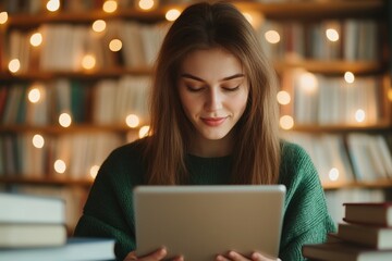 Fototapeta premium Woman Studying with Tablet in Cozy Indoor Space