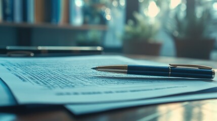 A close-up of a document with a pen, suggesting work or study in a serene environment.