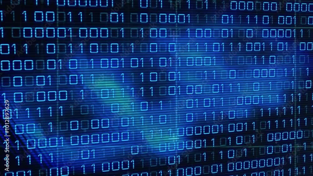Poster animation of data processing over brain icon on black background