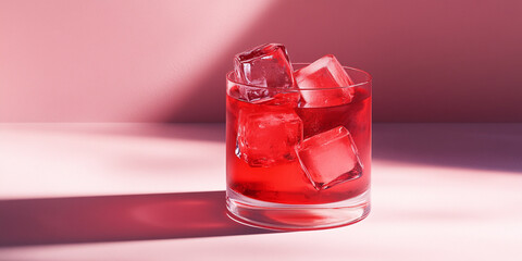 Refreshing Red Drink with Ice Cubes