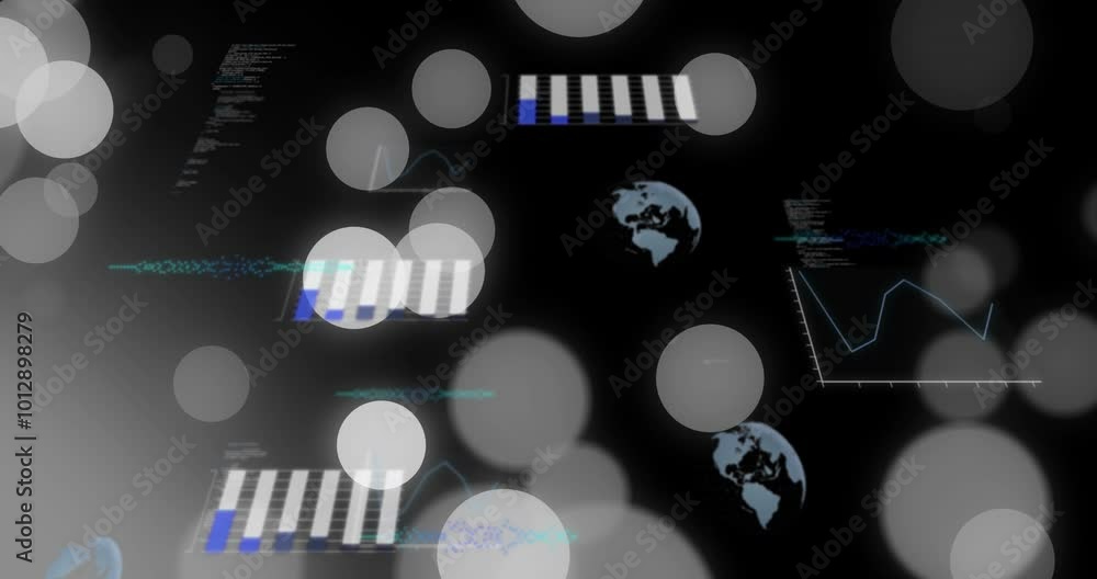 Poster animation of data processing over light spots on black background