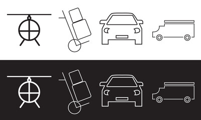 Transport  icons set. Transport editable stroke icons collection.in modern thin line style of transport icons types: taxi, train, helicopter, bus, ship, plane. Vector illustration. EPS 10 