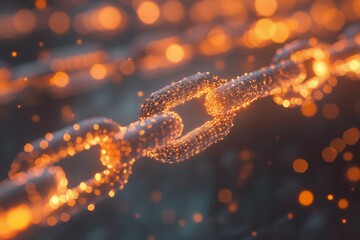 Digital Blockchain Visualization with Interconnected Network Chains in a 3D Illustration