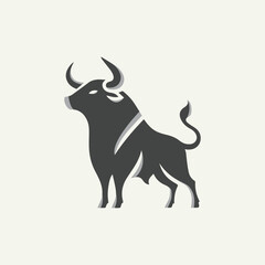 Logo illustration of a black and gray bull silhouette standing upright