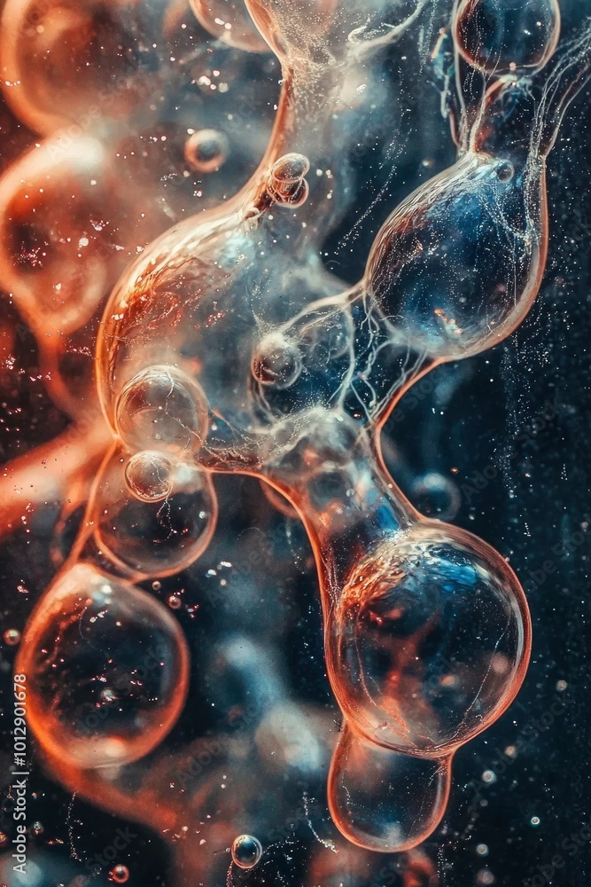 Poster abstract macro image of bubbles and liquid with intricate patterns