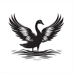 Obraz premium black swan on white,swan, bird, animal, vector, illustration, water, silhouette, symbol, love, lake, nature, art, duck, birds, cartoon, drawing, feather, black, beak, icon, design, wing, swimming, swa