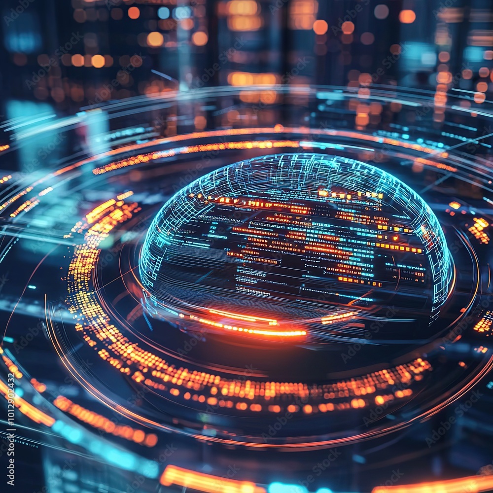 Poster abstract digital globe with glowing lines and digital data.