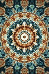 Abstract Circular Mandala with Brown, Blue, and White Colors