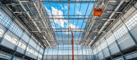 Industrial Building Interior with Steel Construction and Glass Windows