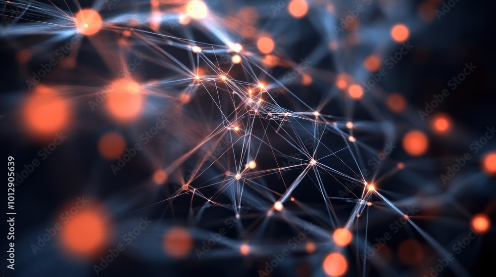 Poster abstract representation of interconnected nodes and lines, symbolizing networks and data flow.