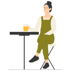 People Sitting at the Restaurant Illustration. Talking and Drink Coffee or Tea. Isolated Vector Character.