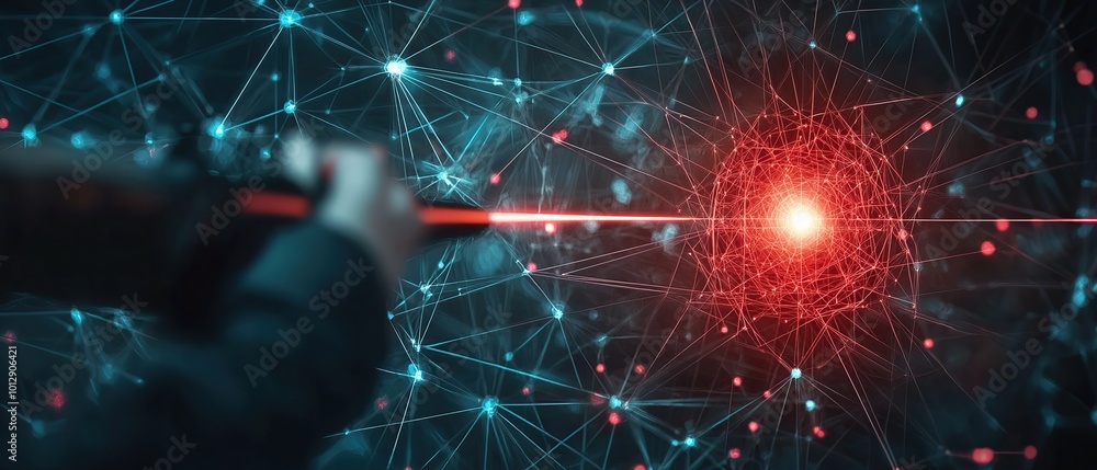 Aufkleber abstract digital network concept with red laser beam targeting a glowing sphere.