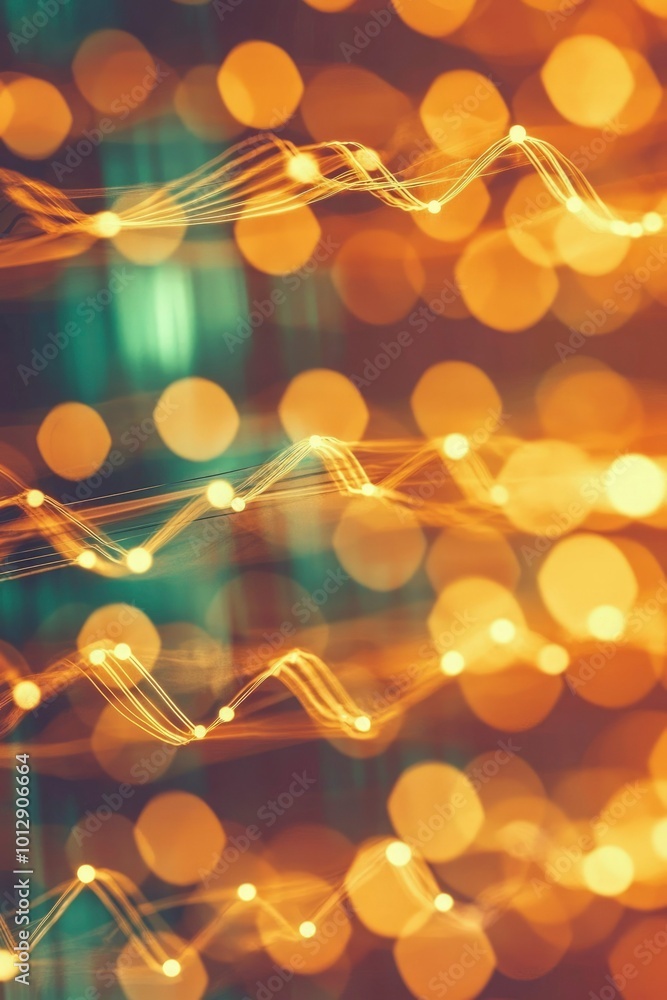 Poster abstract golden lights and lines with bokeh background