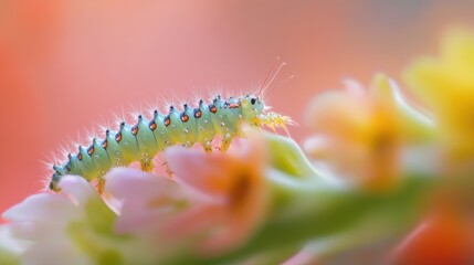 Colorful Caterpillar on Flower