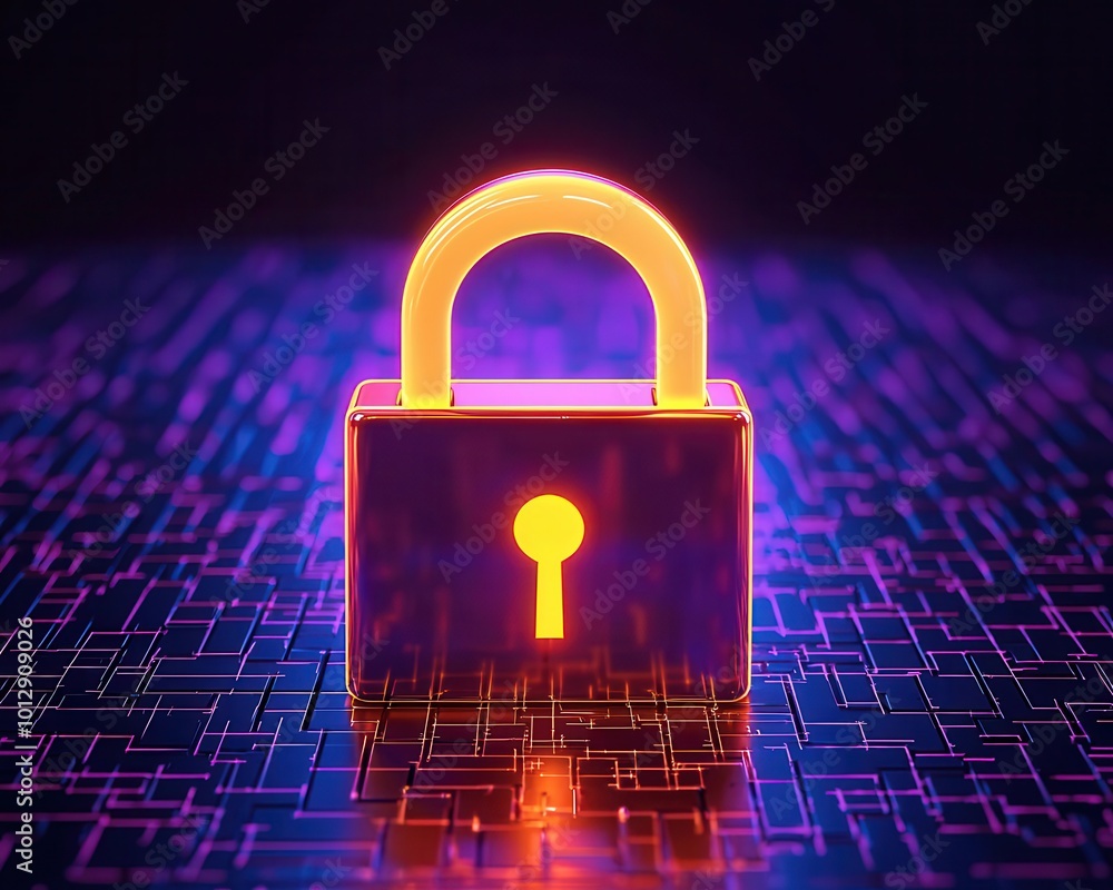 Poster a glowing padlock on a digital background symbolizes security and data protection in a modern tech e