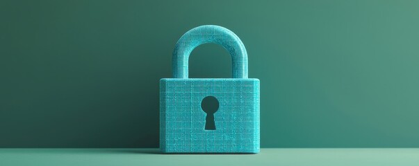 A stylish, turquoise padlock is centered against a green backdrop, symbolizing security and protection in a modern, minimalist design.