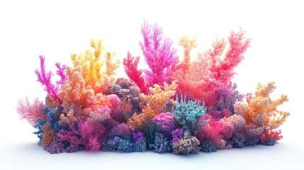 Vibrant coral formations in a tropical underwater scene isolated on a white background