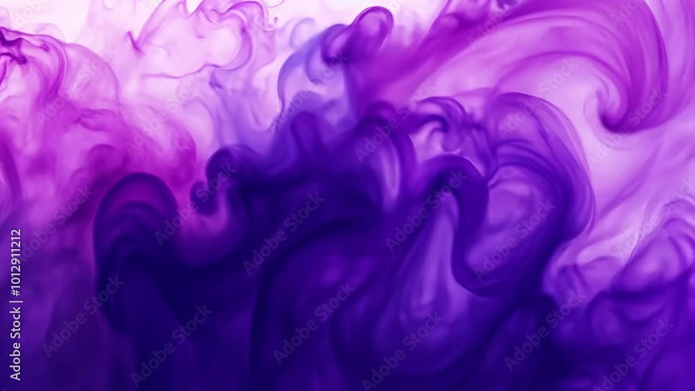 Poster purple ink swirls and dances in water, creating an abstract pattern of color and movement
