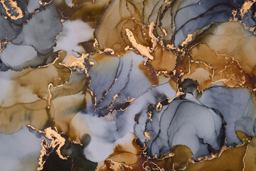 Snaking rivers of metallic gold weave through  vibrant interplay of soft and bold tones. Movement and balance in nature, crafted in the fluid ink technique to create seamless transitions  rich texture