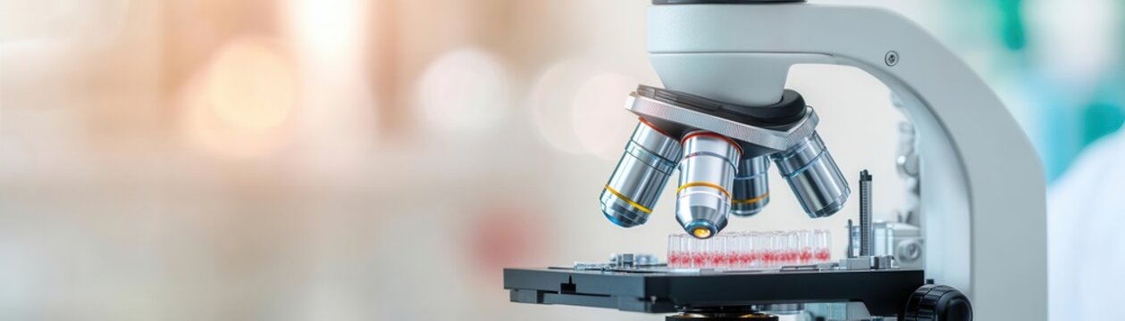 Biomedical engineer analyzing stem cell cultures under a high-powered microscope