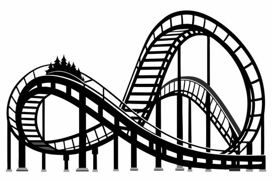 recommend clip art: Rollercoaster black silhouette on a white background. Rollercoaster Black flat icon. Vector illustration.
