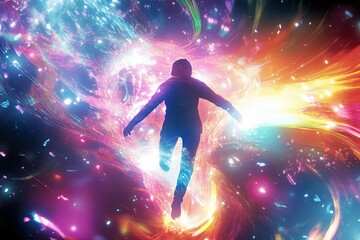 Naklejka premium Silhouette of a Person Surrounded by Abstract Light Streaks