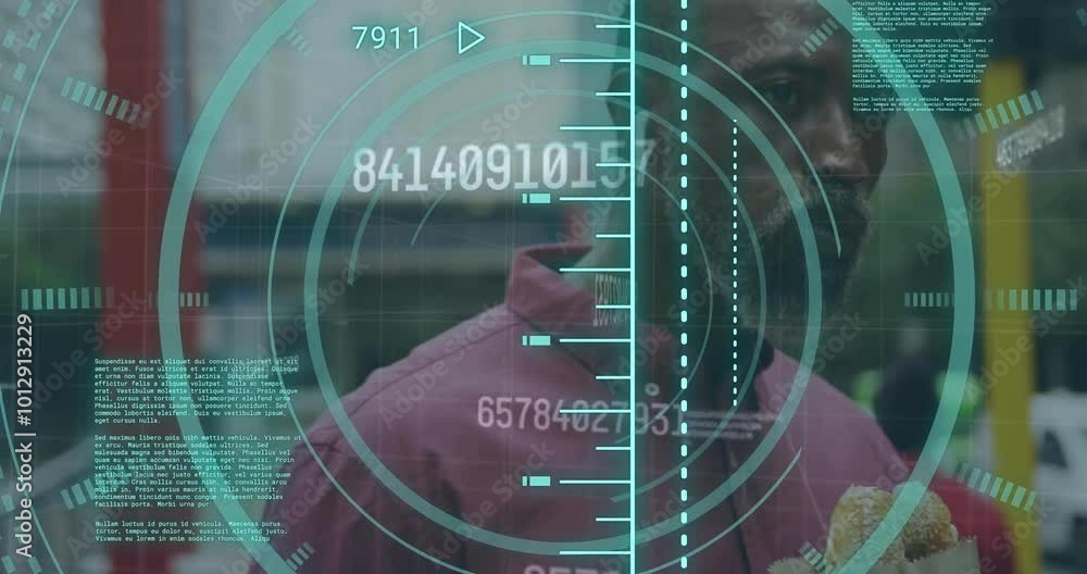Aufkleber animation of scope scanning with data processing over african american man