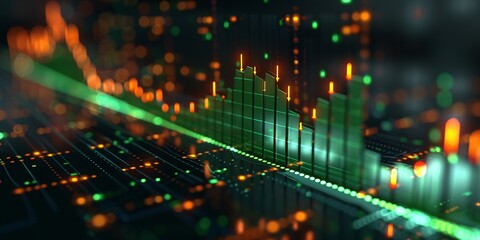 Fototapeta premium A 3D graphic showing a green flexible arrow pointing upwards, representing growth and investment in finance.