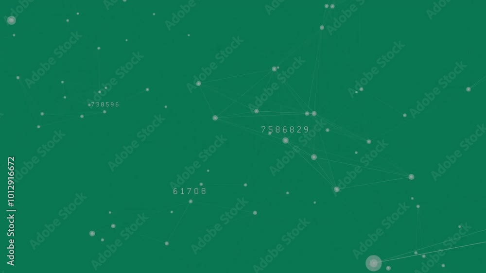 Aufkleber animation of network of connections with data processing on green background