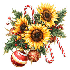 Christmas with Sunflowers Clipart Vector Illustration