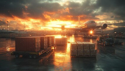 Airplane Taxiing at Sunset