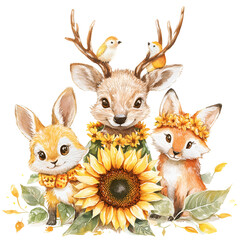 Fototapeta premium Christmas with Sunflowers Clipart Vector Illustration